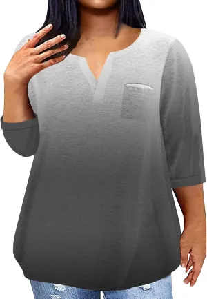 3/4 Sleeve Women Tops Winter Tops Dressy Casual Elbow Length Sleeve Vneck Shirts Tie Dye Gradient Loose Fall Clothing