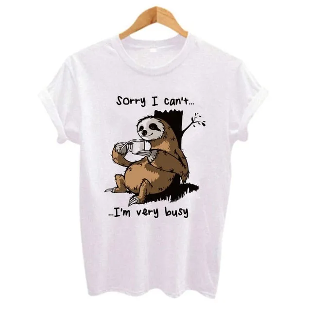 Cartoon sloth Print Women t shirt 2019 Plus Size Casual Short Sleeve O-Neck t-shirt