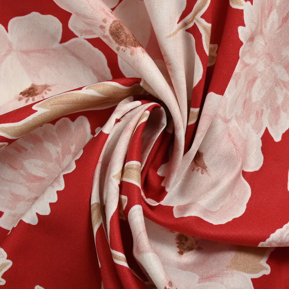 Coton imprimé sagesse fleurie fond rouge