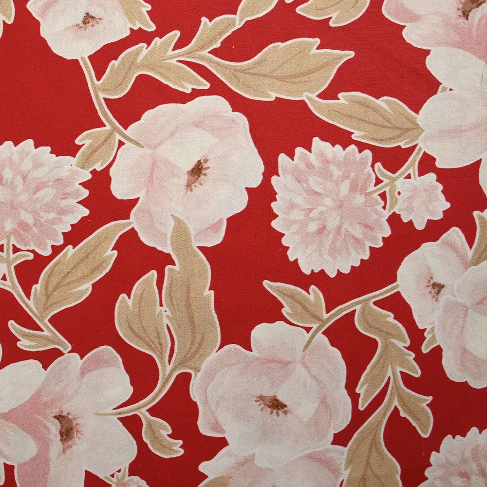 Coton imprimé sagesse fleurie fond rouge