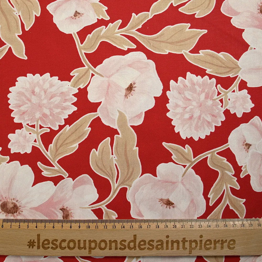 Coton imprimé sagesse fleurie fond rouge