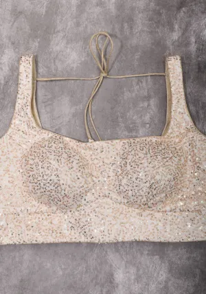 Dainty Sequin Embellished Scoopneck Sleeveless Blouse in Ivory | Made to Order