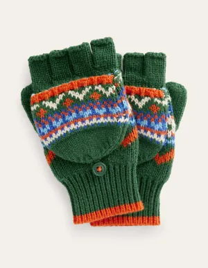 Fair Isle Knitted Mittens-Monster Green