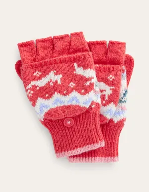 Fair Isle Knitted Mittens-Rose Pink