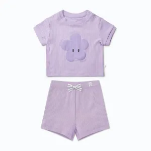 Flower Ribbed Short Sleeve Tee & Shorts Outfit