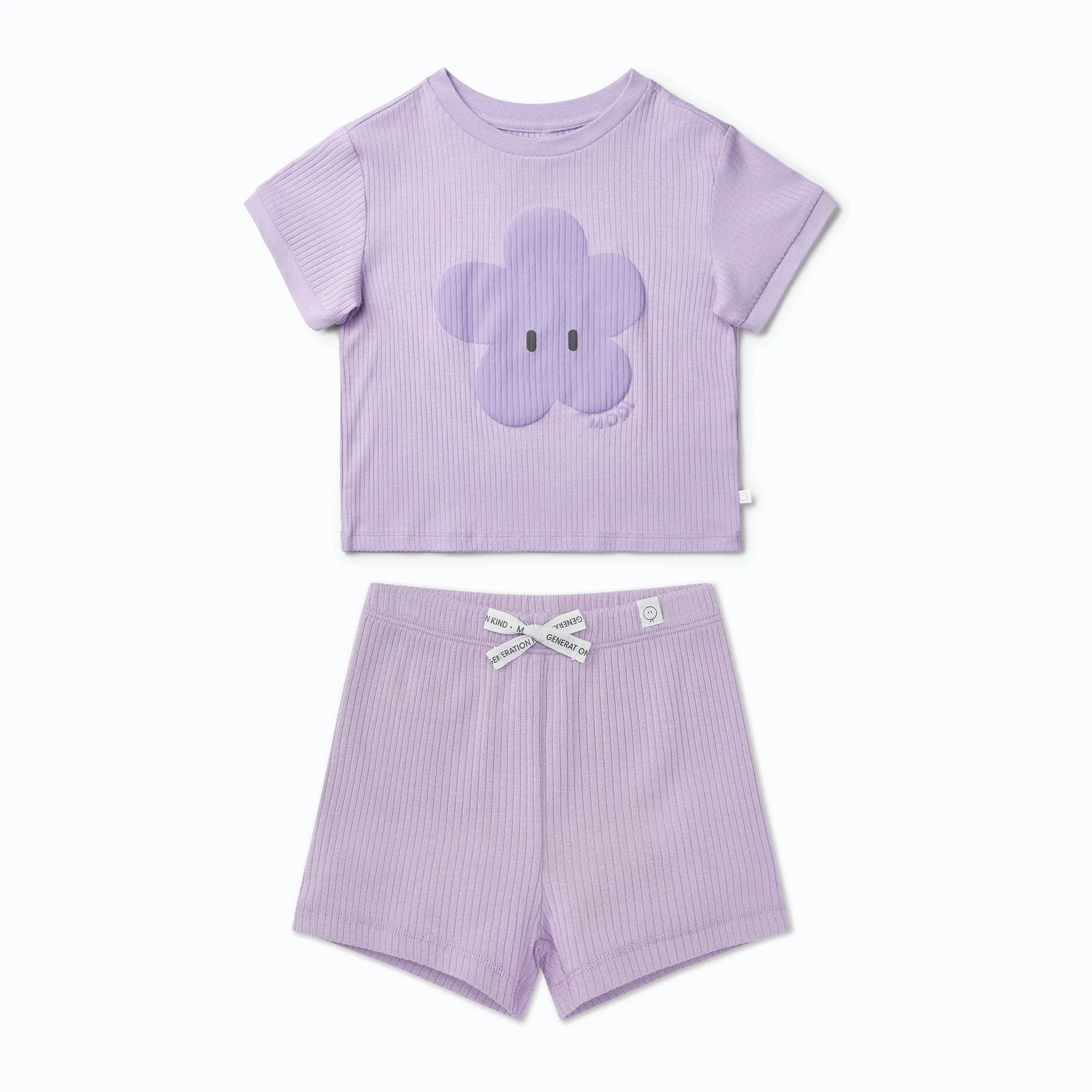 Flower Ribbed Short Sleeve Tee & Shorts Outfit