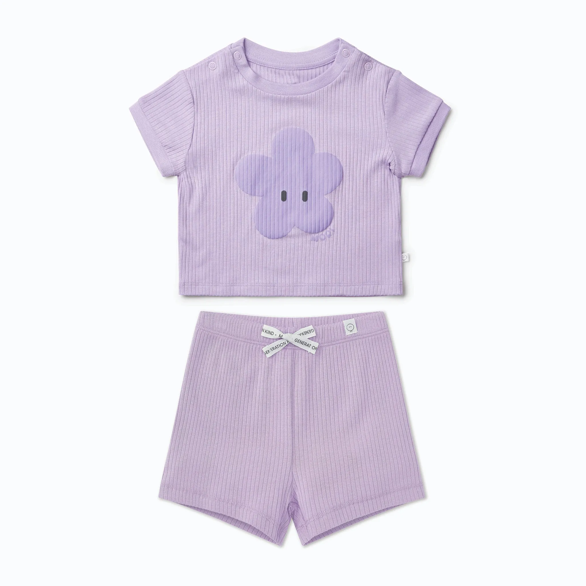 Flower Ribbed Short Sleeve Tee & Shorts Outfit