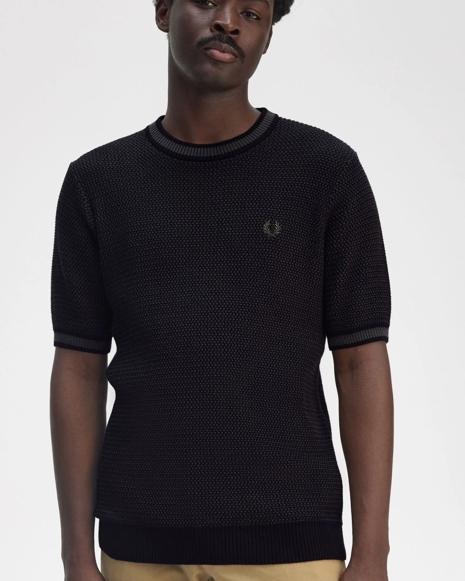 Fred Perry Textured Knitted T Shirt - Black