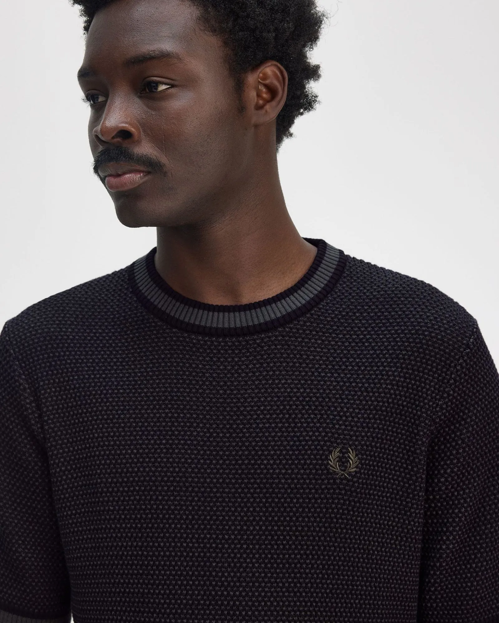 Fred Perry Textured Knitted T Shirt - Black