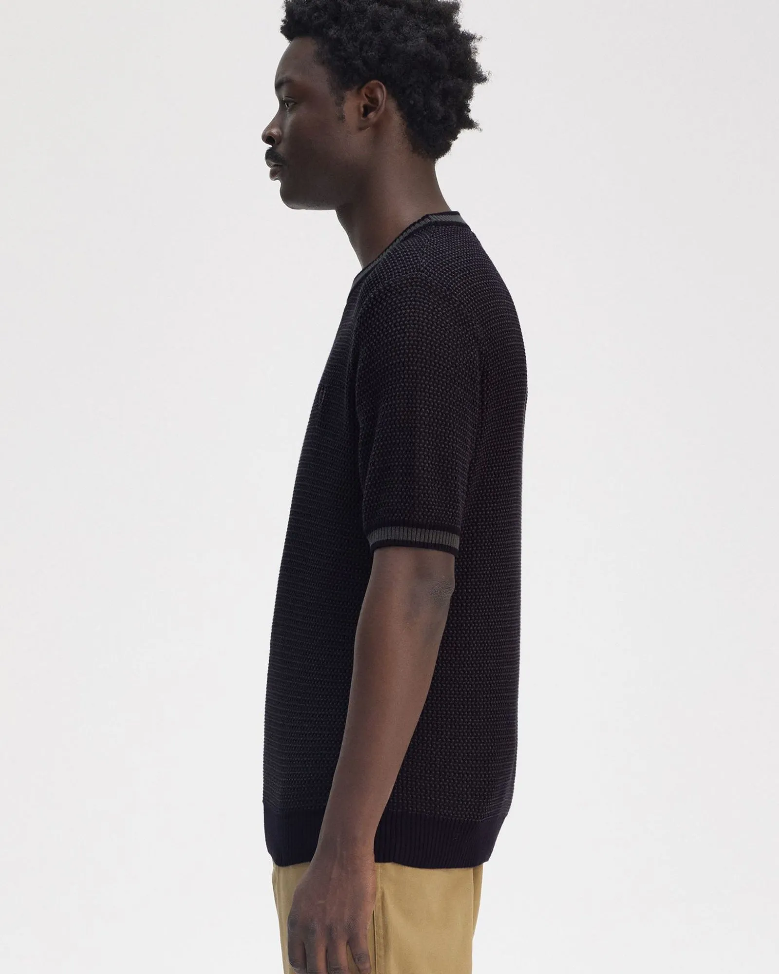 Fred Perry Textured Knitted T Shirt - Black