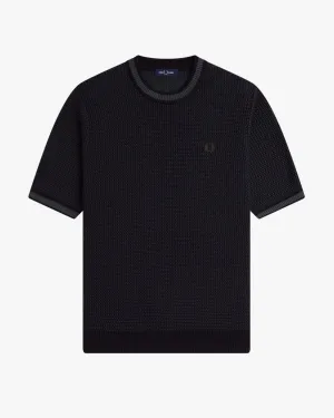Fred Perry Textured Knitted T Shirt - Black