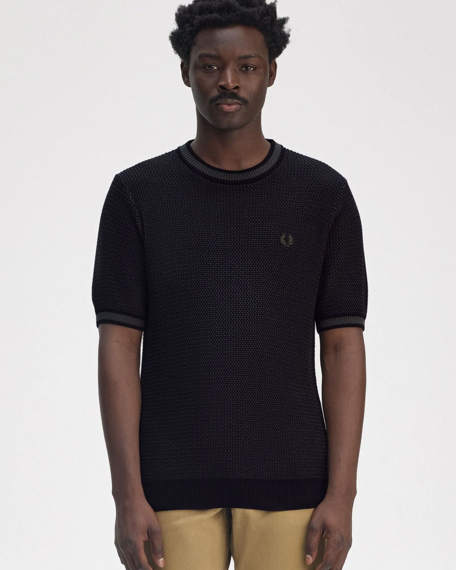 Fred Perry Textured Knitted T Shirt - Black