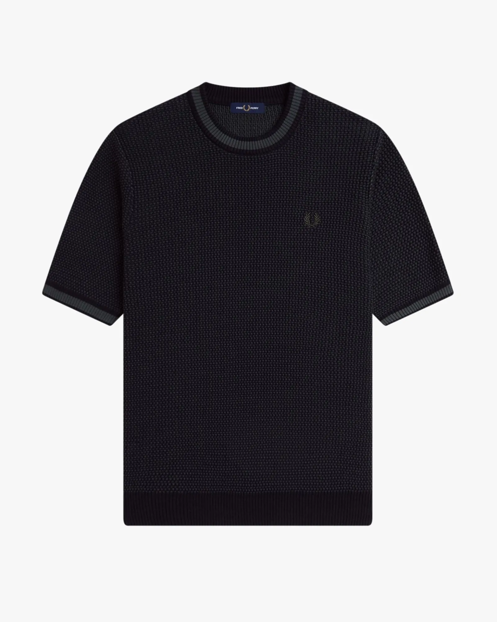 Fred Perry Textured Knitted T Shirt - Black