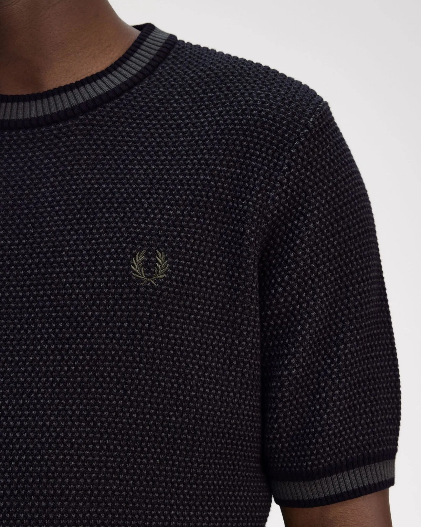Fred Perry Textured Knitted T Shirt - Black