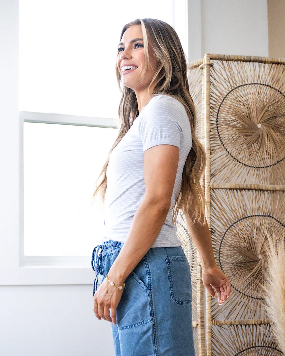 Juliana Striped Crewneck Top - Pebble