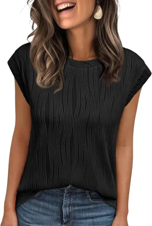LILLUSORY Dressy Casual Blouses for Women 2025 Summer Trendy Tops Cap Short Sleeve T-Shirts Cute Shirt Work Clothes Spring