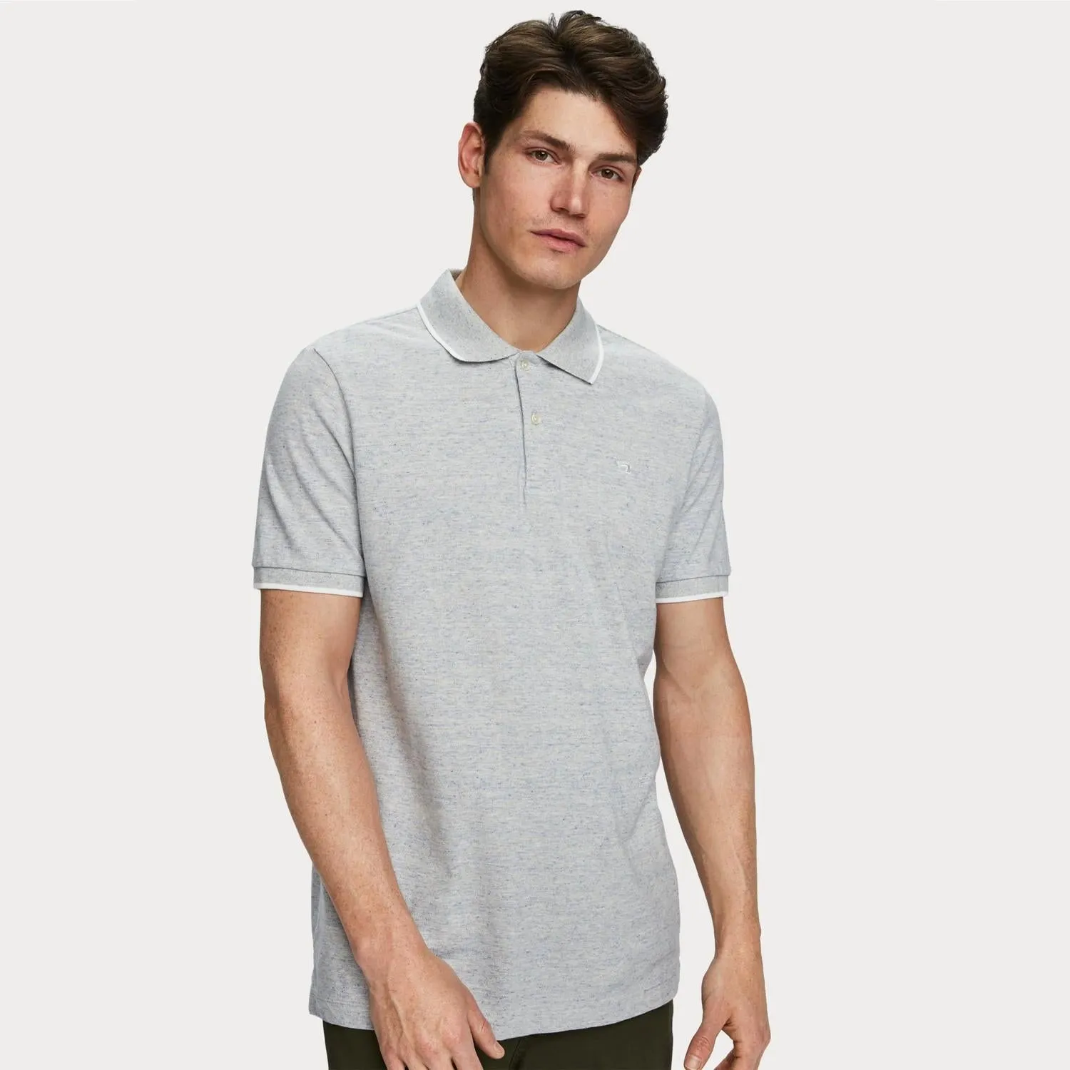 Mélange Cotton Piqué Polo (Grey)