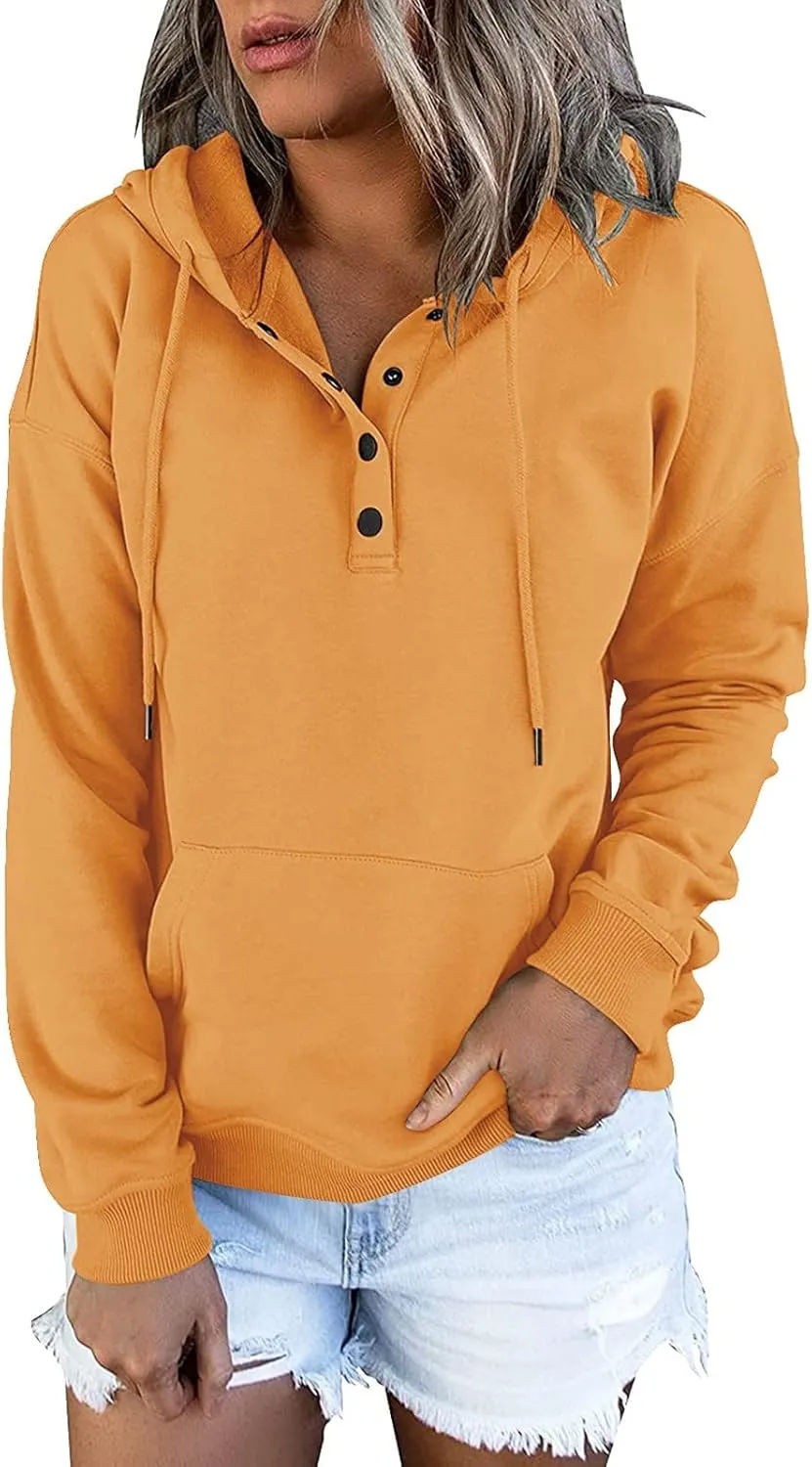 PETYCZEN Oversized Sweatshirts for Women 2023 Fall Clothes Casual Long Sleeve Button Down Y2K Hoodie Drawstring Pullover Tops