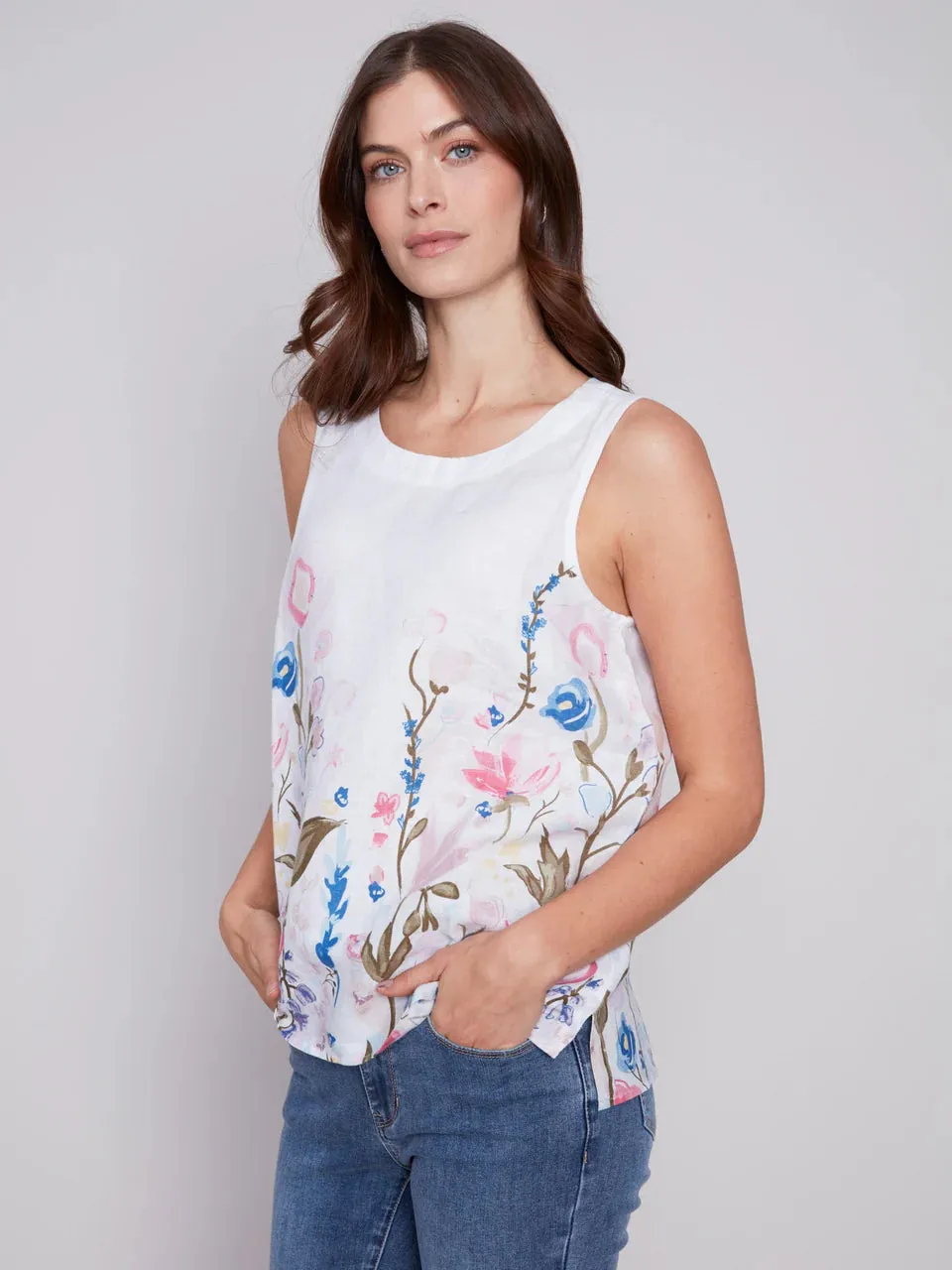 Printed Linen Sleeveless Top