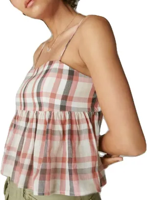 Striped Tank Trim Plaid Neck Ruffle Camisole Out Shirt
