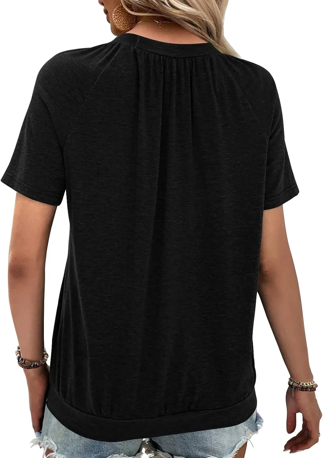 Summer Tops for Women 2025 Shorts Sleeve Womens Tops,V Neck Soft Casual Loose Fit Ruched Top T Shirts Tee Clothes