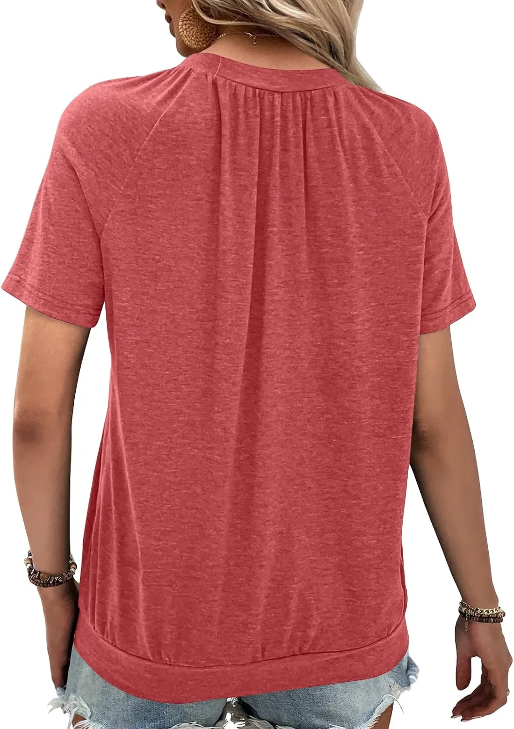 Summer Tops for Women 2025 Shorts Sleeve Womens Tops,V Neck Soft Casual Loose Fit Ruched Top T Shirts Tee Clothes