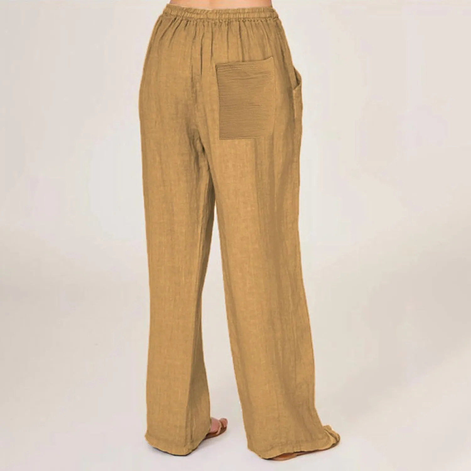 Women High Waist Casual Wide Leg Long Linen Palazzo Pants Trousers Summer Boho Wide Leg Casual Lounge Pants Trendy