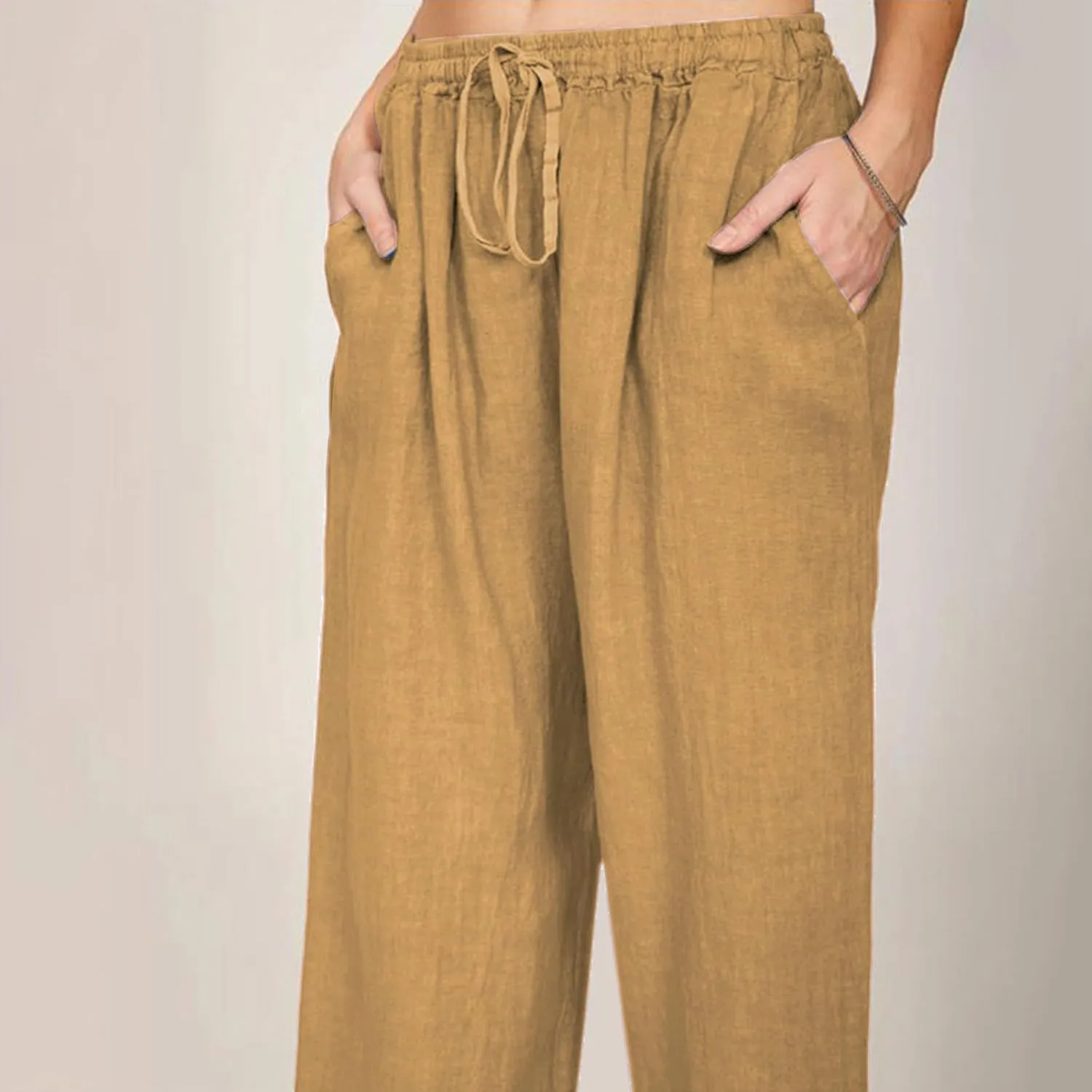 Women High Waist Casual Wide Leg Long Linen Palazzo Pants Trousers Summer Boho Wide Leg Casual Lounge Pants Trendy