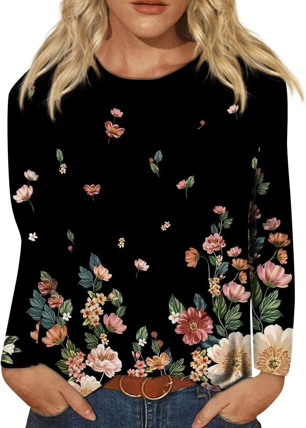 Womens Long Sleeve Tops Fall Sweatshirt Plus Size Tunic Crewneck Tops Winter Clothes