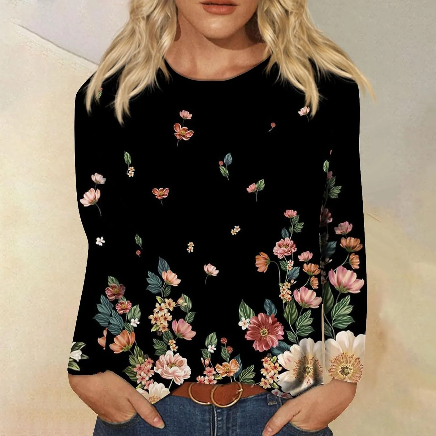 Womens Long Sleeve Tops Fall Sweatshirt Plus Size Tunic Crewneck Tops Winter Clothes