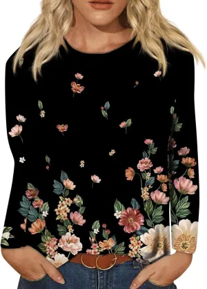 Womens Long Sleeve Tops Fall Sweatshirt Plus Size Tunic Crewneck Tops Winter Clothes