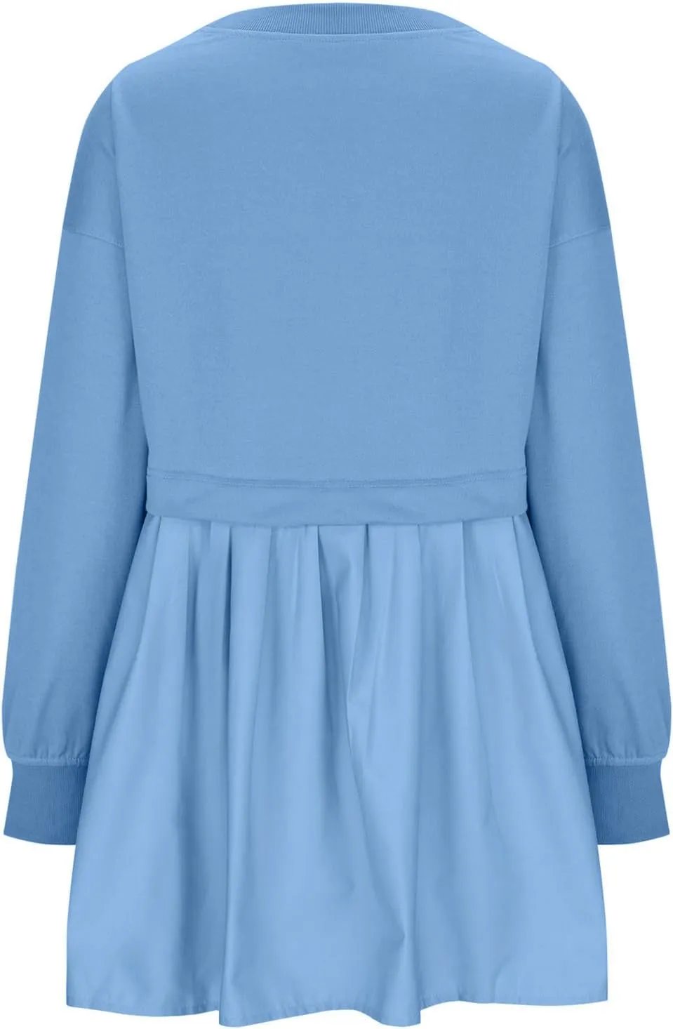 Womens Mini Sweatshirt Dress Oversized Patchwork Color Block Pleated Dresses Long Sleeve Crewneck Pullover Tops