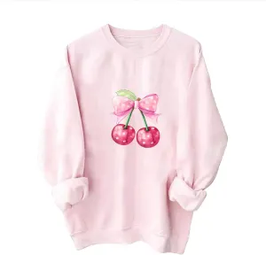 Womens Oversized Sweatshirts Casual Crewneck Long Sleeve Shirts Bow Cherry Printed Outfits Fall Comfy Clothes
